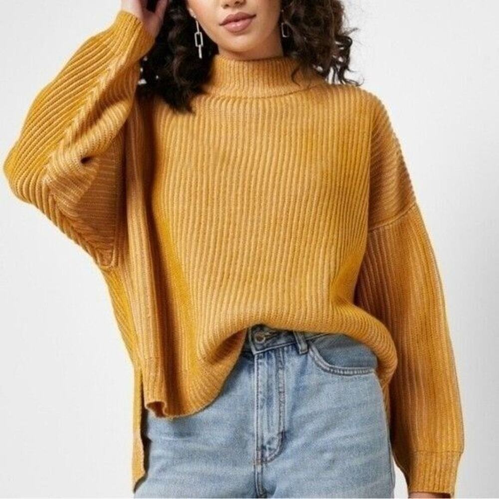 Top Shop Sweater Womens 4/6 NWT MockNeck Oversized Yellow and Pink Undertone